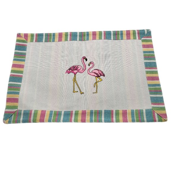 Lenox Rectangular Cotton Placemats x 2 Stripes Beachy Flamingo Coastal HTF - Picture 2 of 8